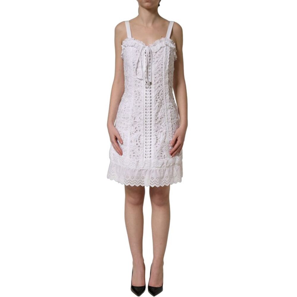 Dolce & Gabbana White Broderie Anglaise Cotton Mini Women's Dress